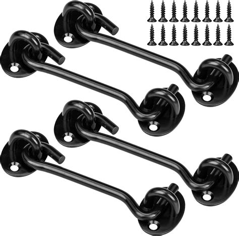 4 Pack Hook And Eye Latches 4 Inch Black Stainless Steel Barn Door Lock Solid Hook