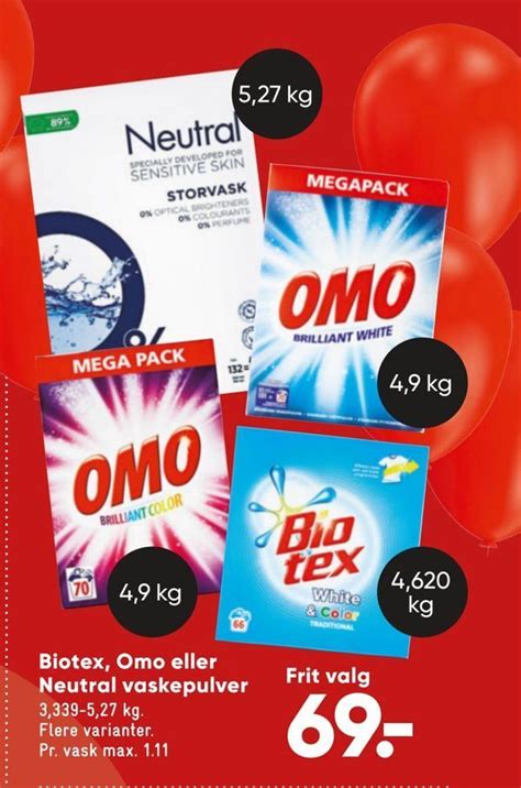 Biotex Omo Eller Neutral Vaskepulver Tilbud Hos Bilka