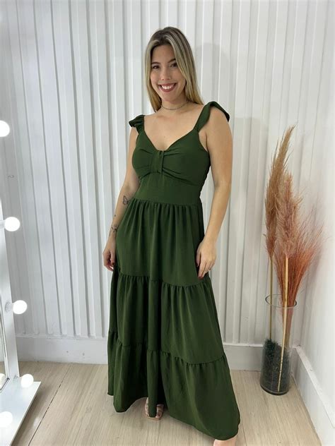 Vestido Longo Duna Alça Babado CC Atual Malhas