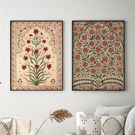 Buy Indian Folk Art, SET OF 3 Floral Prints, Living Room Decor, Gallery Wall Set, Indian Vintage ...