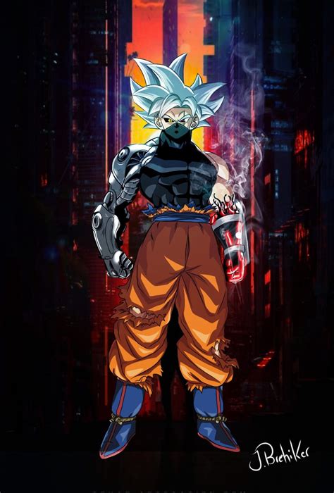 The Character Gohan From Dragon Ball Is Standing In Front Of A Cityscape