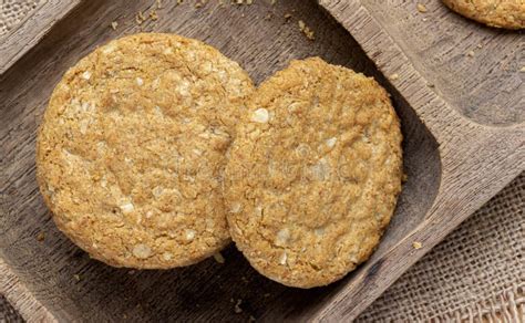 Homemade Oat And Wholemeal Biscuits Isolated On Brown Wooden Tray Its Are A Nutrient Rich Food