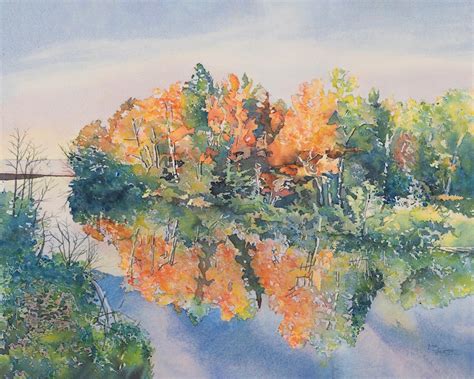 Lake Landscape Painting Print, Lake Scene Watercolor, Lake Landscape ...