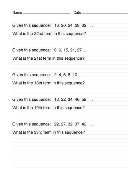 Math Worksheet Collection Nth Term In A Sequence Media4Math