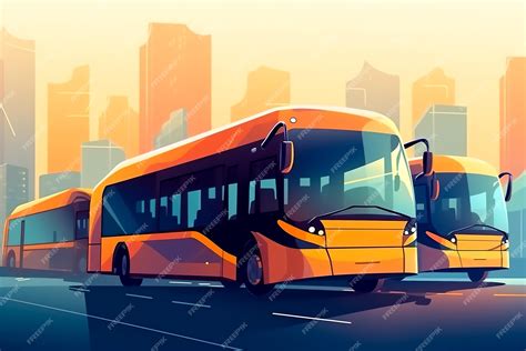 Premium AI Image | A cartoon drawing of a bus with a city background.