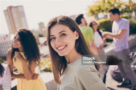 Photo Of Young Attractive Cheerful Woman Happy Positive Smile Have Fun