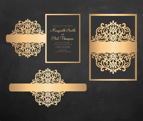 Laser Cut Wedding Invitation Set 5x7 Cricut Template 96326 Card