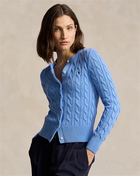 Cable Knit Cotton Crewneck Cardigan For Women Ralph Lauren® Uk