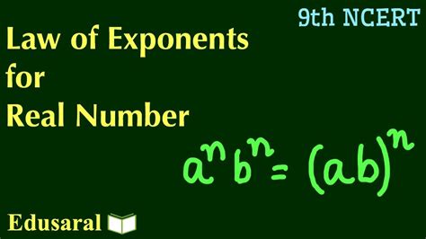 Laws Of Exponents For Real Numbers Numbers System Ch 16 9th Std Ncert Edusaral Youtube