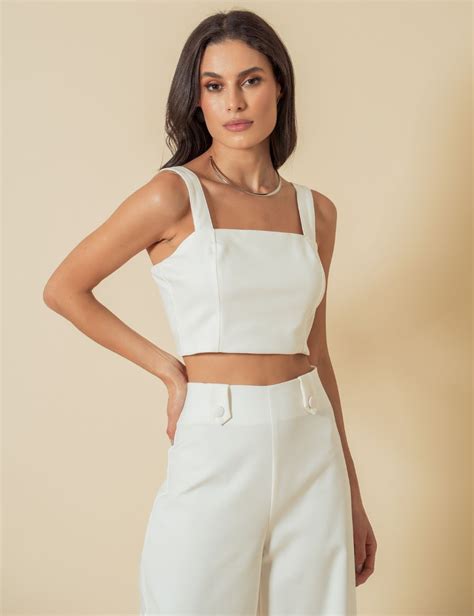 Cropped Alfaiataria Atina Branco Sostiqs