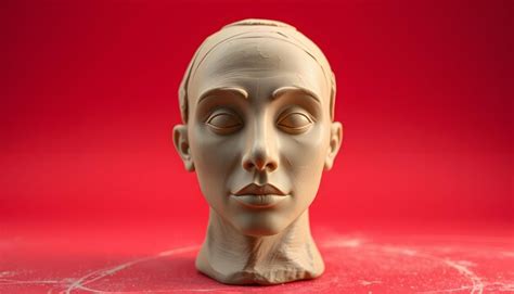 Clay Face Sculpture On Red Background Handmade Portrait Modeling