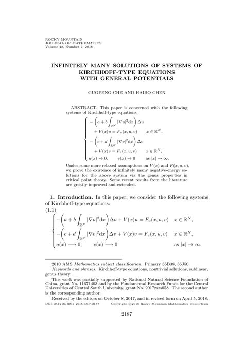 Pdf Infinitely Many Solutions Of Systems Of Kirchhoff Type Equations