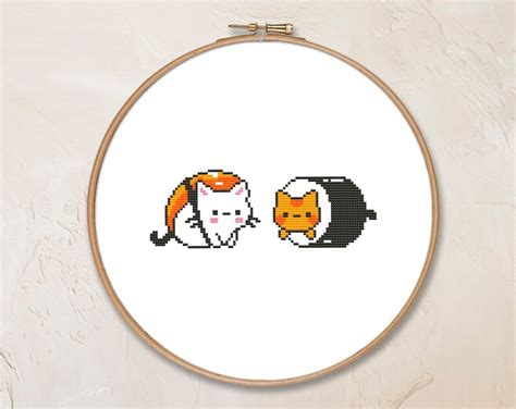 Kawaii Cat Cross Stitch Pattern Pdf Funny Gifts Sushi Japan Etsy