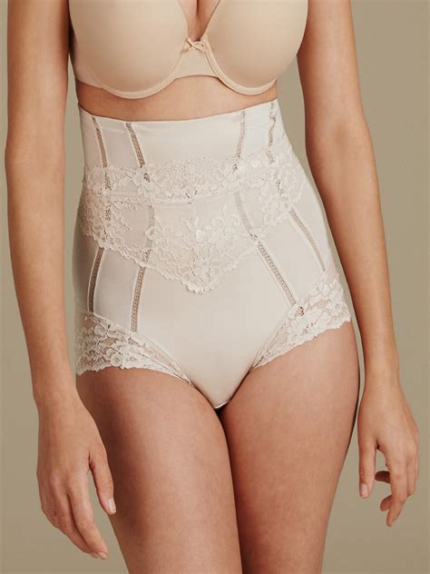 Marks And Spencer M 5 ALMOND High Waist Lace Trim Control Knickers