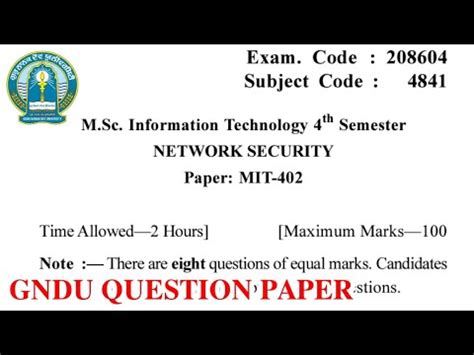 Gndu Msc Information Technology 4th Semester Network Security Question