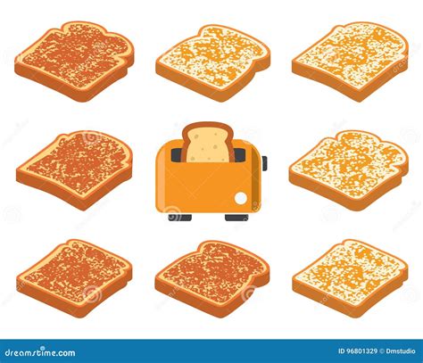 Toasted Bread Icon Vector Set Pastry Illustration Sign Collection