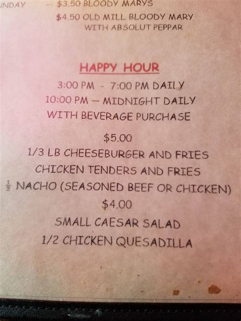 Menu at The Old Mill Saloon pub & bar, Estacada