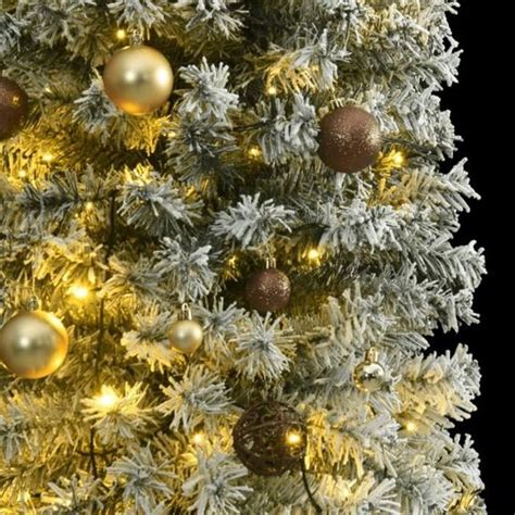 Sapin de Noël mince avec 300 LED boules et neige floquée 270 cm