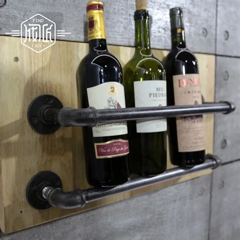 Industrial Pipe Wine Racks Metal Decorative Wine Holder Wall Hanging Shelf Wood Antique Wine