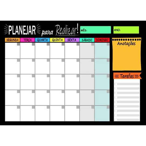 Quadro Planner Planejamento Mensal E Semanal Lousa Acompanha Uma Caneta 03 Imas De Brinde