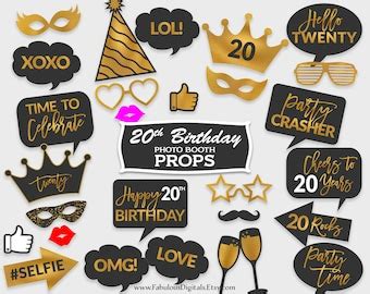 Th Birthday Printable Photo Booth Props Gold Black And Etsy