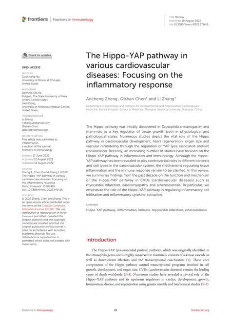 (PDF) The Hippo-YAP pathway in various cardiovascular diseases ... 