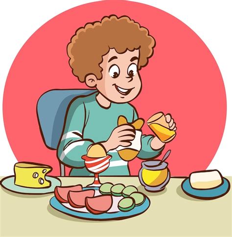 Enfant prenant son petit déjeuner illustration vectorielle Vecteur