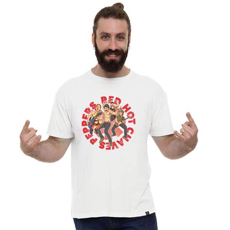 Camiseta Red Hot Chaves Peppers Premium Branca Algod O Roquenrou Estampado Na Veia