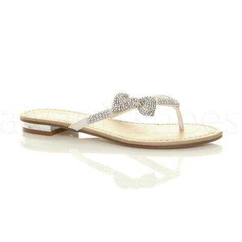 Womens Ladies Low Heel Flat Beach Wedding Summer Prom Flip Flop Sandals