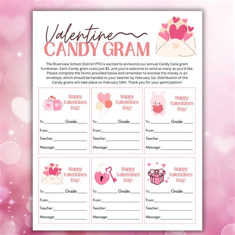 Editable Valentines Day Candy Gram Flyer Pto Pta Valentines Day