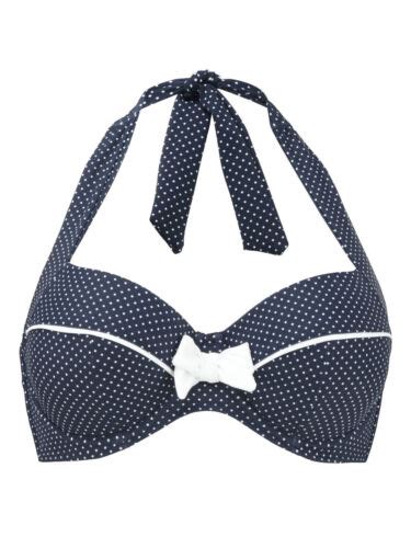 Panache NAVY SPOT Britt Underwire Halter Bikini Swim Top US 32D UK