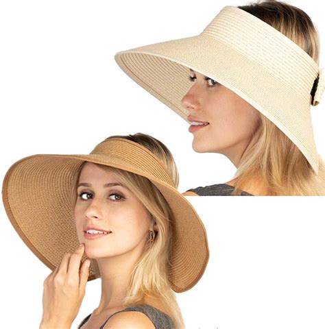 Women Sun Visors Foldable Straw Hats Summer Beach Packable Hat Floppy Wide Brim Cap Deep Style