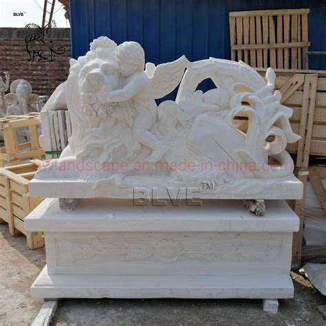 Blve Hand Carved Marble Cherub Garden Statues Stone Lion And Angel