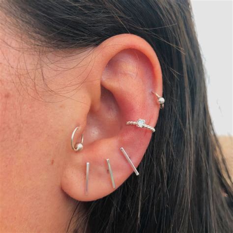 BRINCO PIERCING TRABALHADO ZIRCONIA MEIO ORELHA PRATA 925