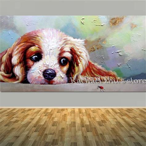 Hand Painted Cute Puppy Oil Painting On Canvas Animal Art Thick Textured Lovely Dog Wall Picture ...