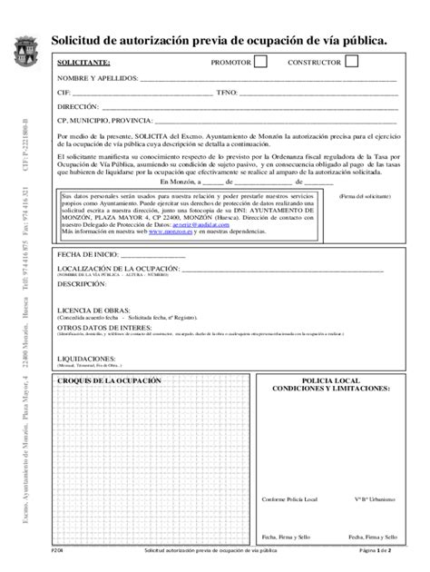 Completable En L Nea Solicitud De Autorizacin Previa De Ocupacin De Va