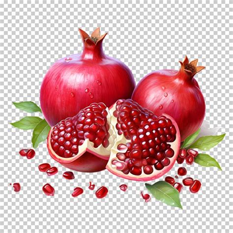 Premium PSD Fresh Pomegranate With Green Leaves Isolated On