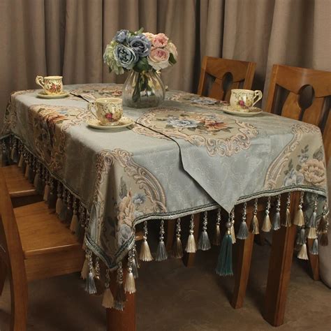 Curcya Blue Vintage Tablecloth For Home Decor Luxury Jacquard Floral