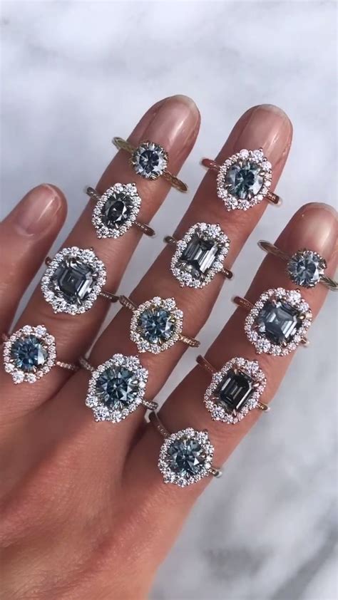 Vintage Inspired Iconic Grey Moissanite Diamond Halo Rings Video