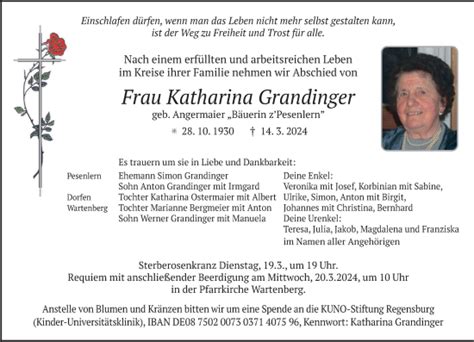 Traueranzeigen Von Katharina Grandinger Trauer Merkur De