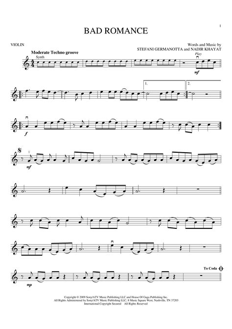 Bad Romance Sheet Music Lady Gaga Violin Playalong