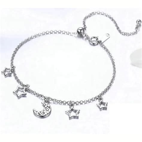 Women S 925 Sterling Silver Star And Moon Pattern Link Chain Bracelet