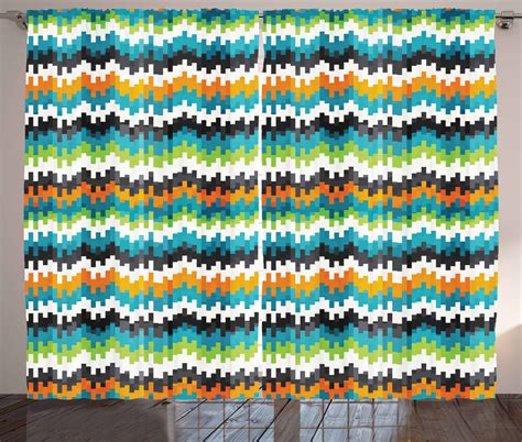 Geometric Curtains 2 Panels Set Abstract Trippy Funky Digital Complex