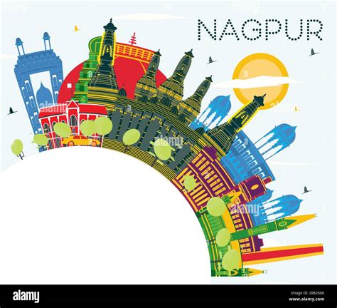 Nagpur India City Skyline With Color Buildings Blue Sky And Copy Space