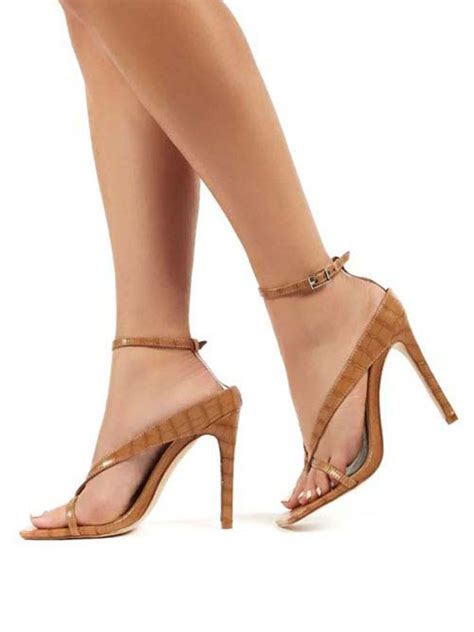 High Heel Sandals Black Open Toe Ankle Strap Stiletto Heel Thong Sandals For Women