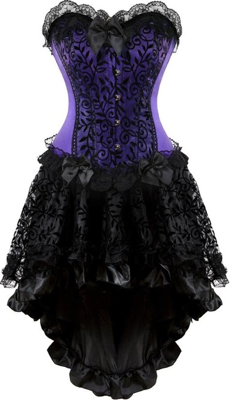 Kranchungel Womens Halloween Party Masquerade Gothic Brocade Lace Gothic Corset Skirt Set X