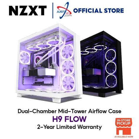 Nzxt H Flow Dual Chamber Mid Tower Airflow Gaming Case Casing Black