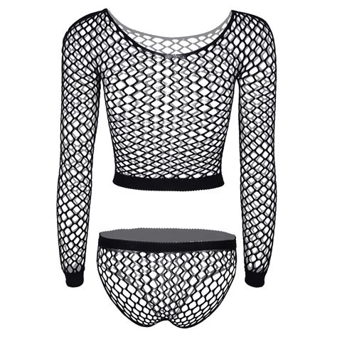 Sexy Women Lingerie Set Fishnet Crop Top Sleepwear Babydoll Underwear