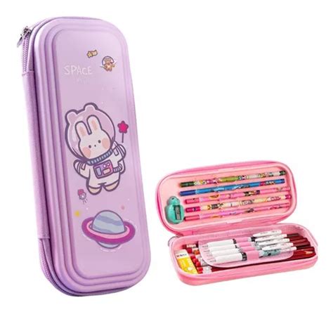 Lapicera Organizadora Estuche De Pl Stico Duro Kawaii Ni A Color Morado