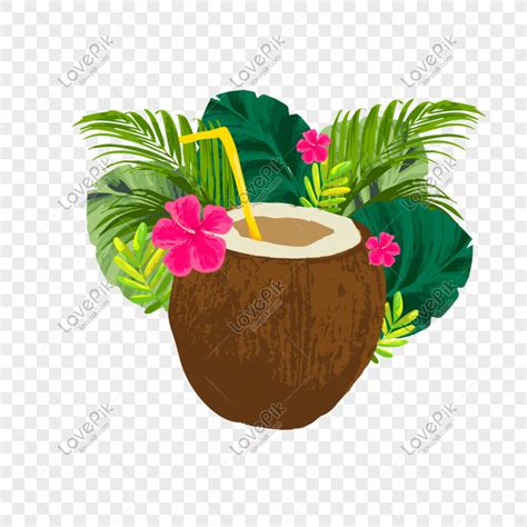 Summer Cartoon Cool Coconut Juice Vector Warm Colors Cool Summer